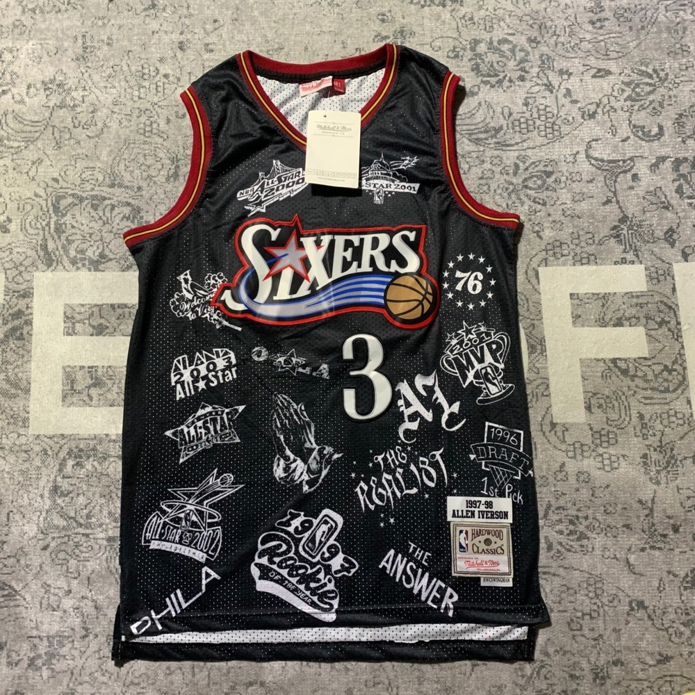 Mitchell & Ness Allen Iverson 76ers Jersey Mens L Black NWT Hardwood Classics
